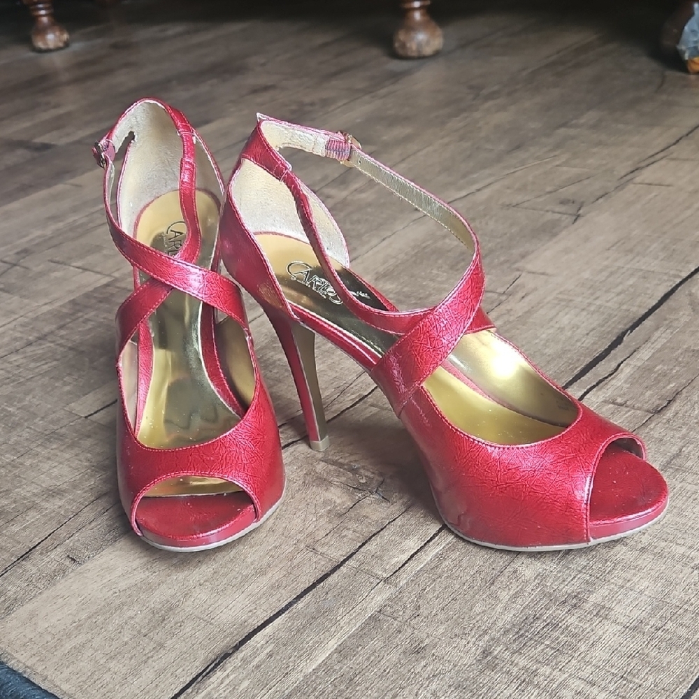Carlos by Carlos Santana Red Strappy Peep-Toe Heels